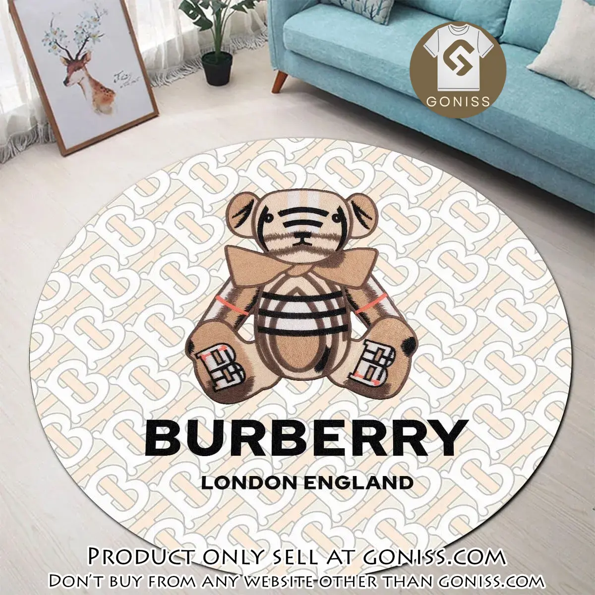 Burberry bear london england luxury brand fashion round rug carpet home decor special gift gn0131294